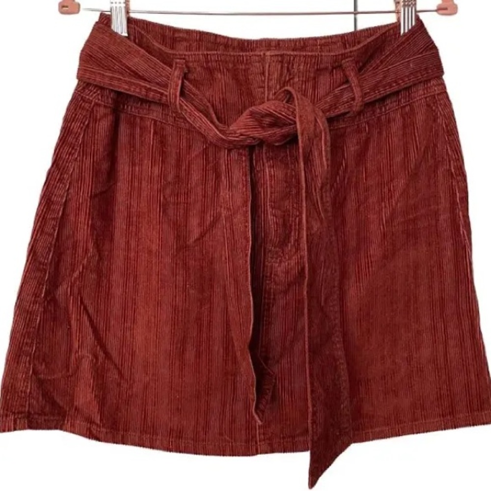 Rewash Rust Colored Corduroy Skirt with Tie Belt
